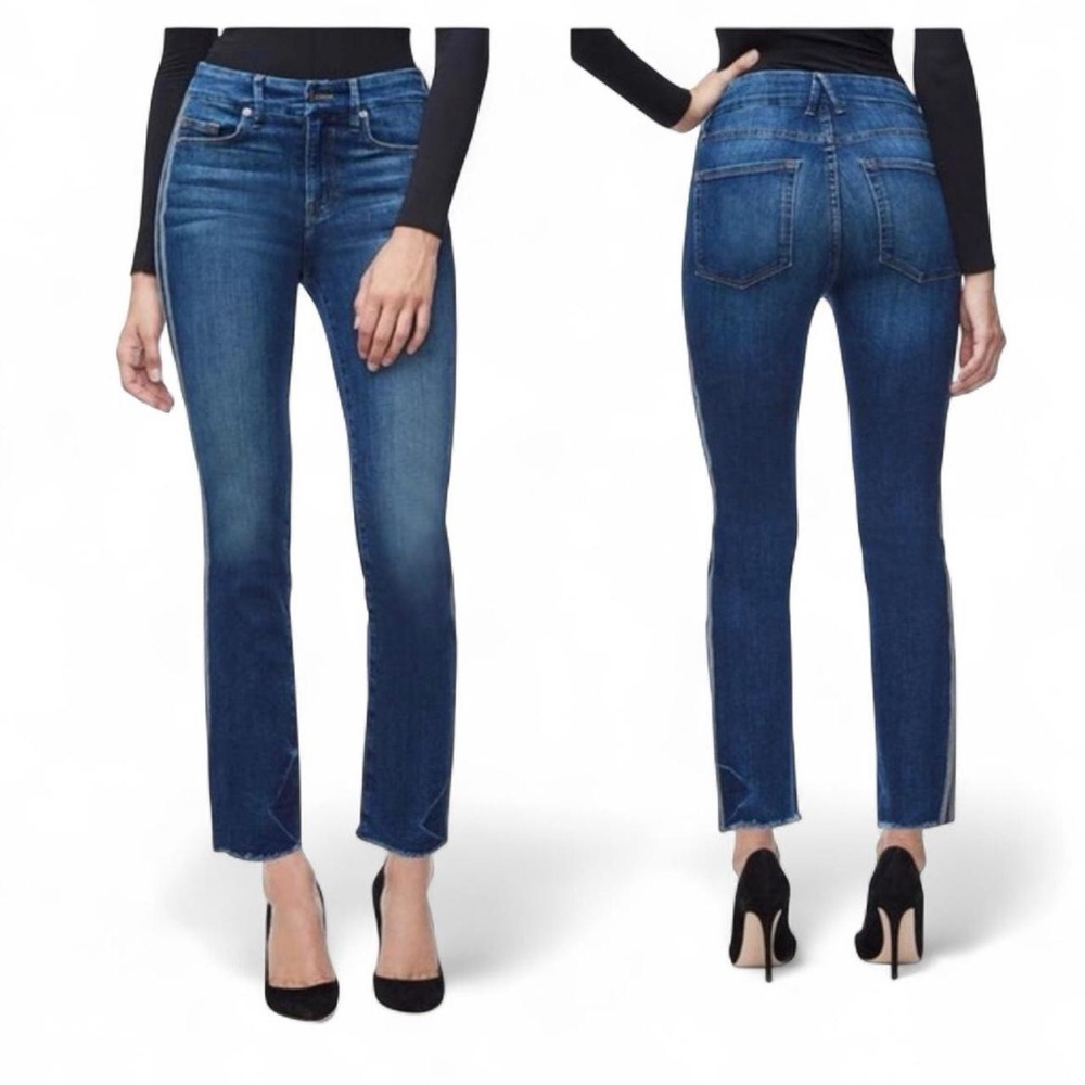 Good American Good Straight Leg Jeans w Athletic Stripe